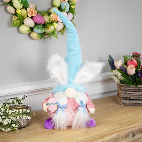 18.25" Blue & Pink Girl Gnome with Bunny Ears Easter Figure